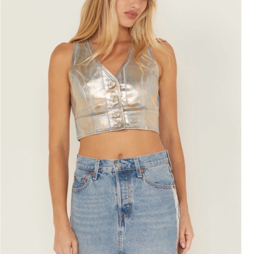 Levi's Shimmering Silver Crop Top Vest